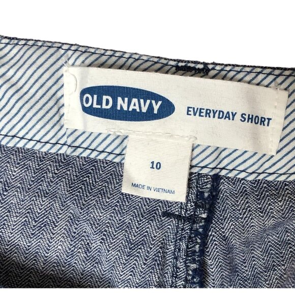 Old Navy Jean Shorts Womens 10 Polka Dot Chambray Flat Front Cotton Linen Blend - Picture 4 of 5
